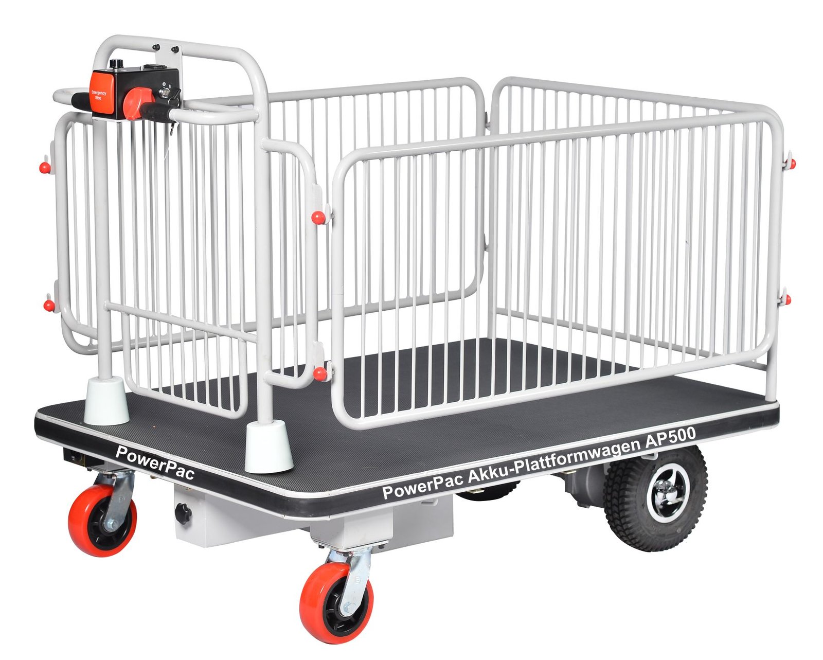 Elektrischer Plattformwagen PowerPac AP500 – Tragfähigkeit 500 kg mit Gitteraufsatz